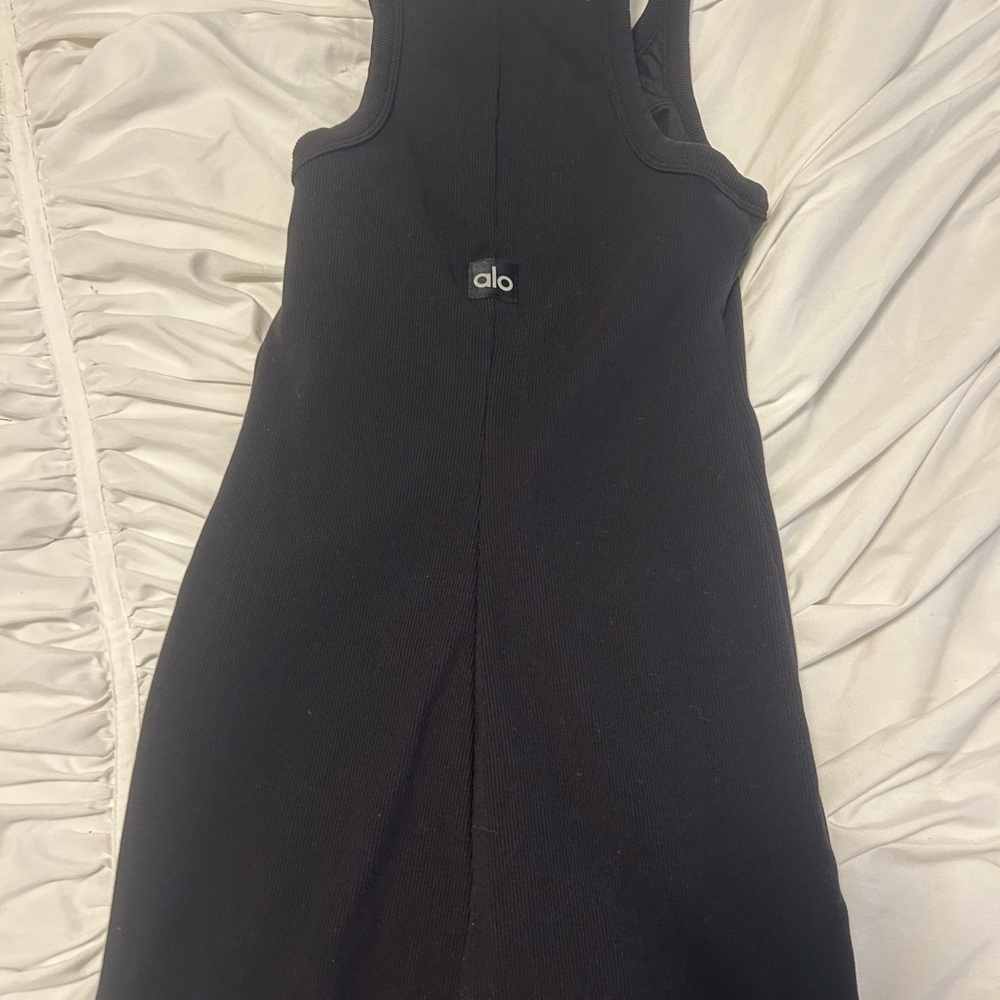 ALO Yoga Black Ribbed Racerback Midi Dress